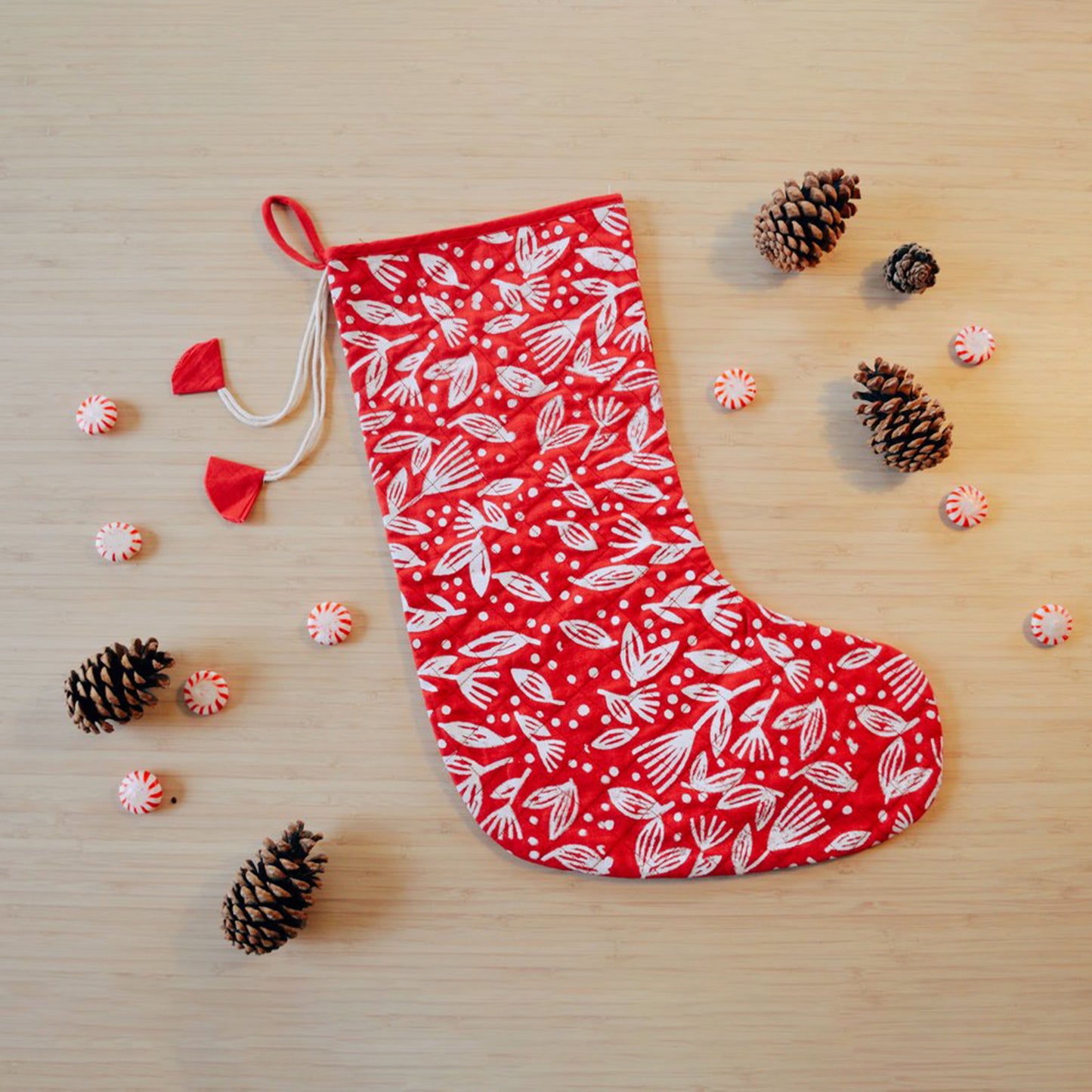 Winter Berry Block Printed Stocking