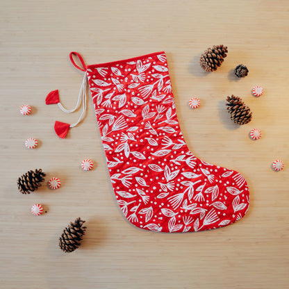 Winter Berry Block Printed Stocking